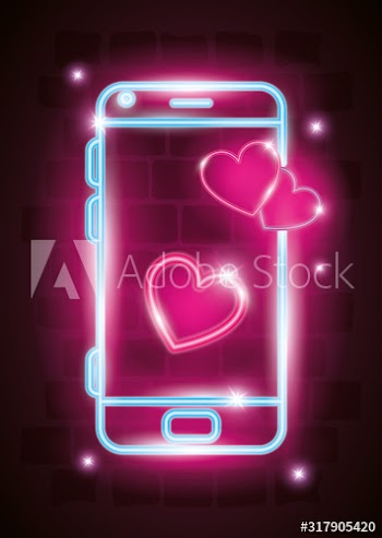 smartphone with hearts in neon light design