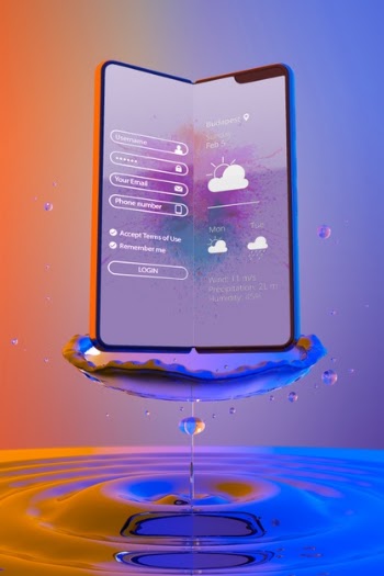 Smartphone with login page and colorful liquid background Free Psd
