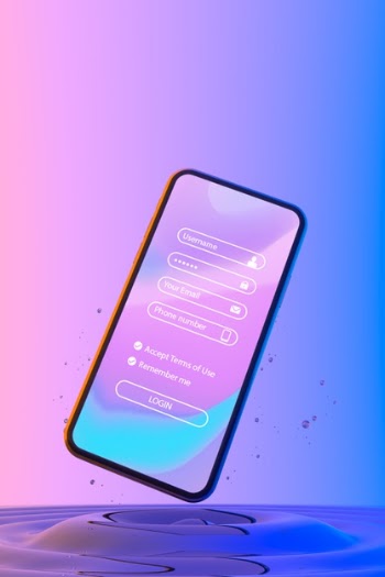 Smartphone with login page and colorful liquid background Free Psd