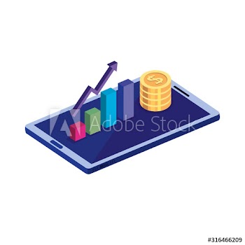 smartphone with pile coins and infographic design