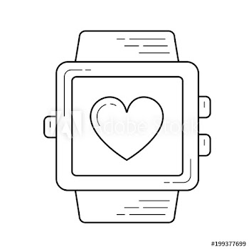 Smartwatch with heart vector line icon isolated on white background