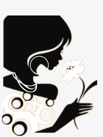 Smell The Flowers Girl, Black And White, Simple, Cartoon PNG Image ...