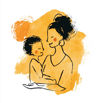 Smiling African American Mother and Child Line Drawing