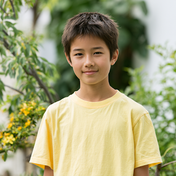 Smiling Asian Boy in Yellow T-Shirt