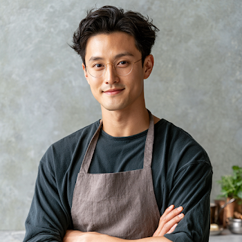 Smiling Asian Man in Apron