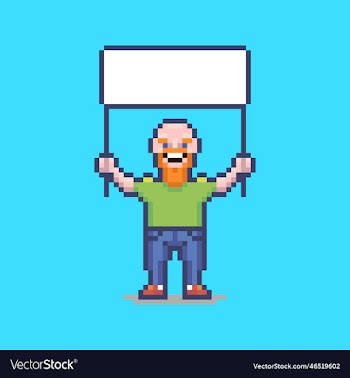 smiling bald guy with a white blank poster