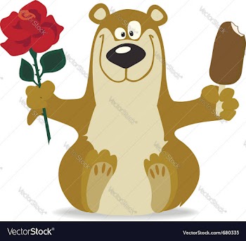  					Smiling bear with red rose vector image														
