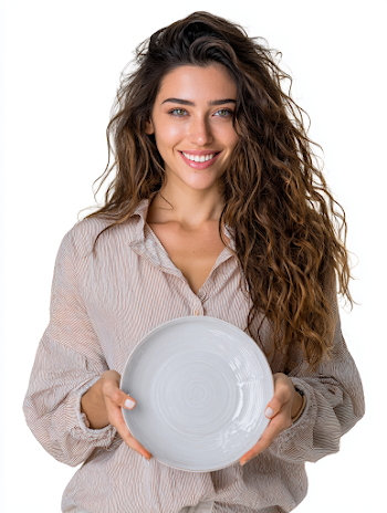Smiling Brazilian Housewife Holding a Plate