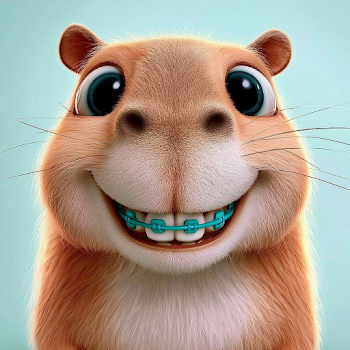 Smiling Capybara-Like Rodent with Orthodontic Braces