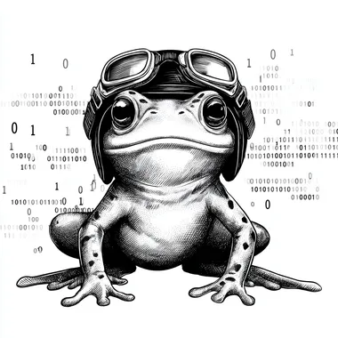 Smiling Cartoon Frog in Pilot Gear with Binary Code Smiling Cartoon Frog in Pilot Gear with Binary Code