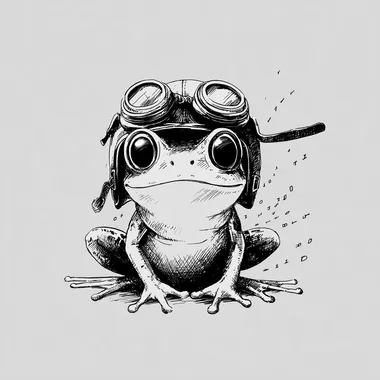 Smiling Cartoon Frog Pilot with Binary Code Background Smiling Cartoon Frog Pilot with Binary Code Background