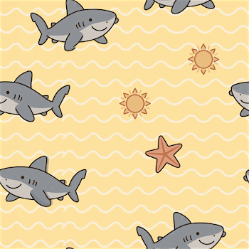 Smiling Cartoon Shark Seamless Pattern