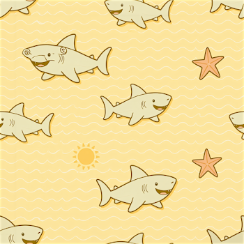 Smiling Cartoon Shark Seamless Pattern