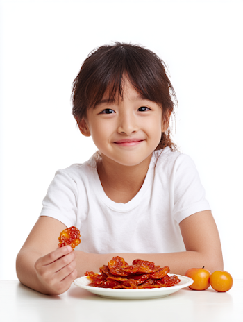 Smiling Girl Enjoying Hawthorn Snack
