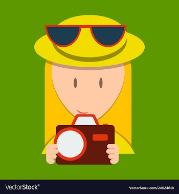 Smiling happy woman taking snap photo with camera vector image