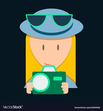 Smiling happy woman taking snap photo with camera vector image