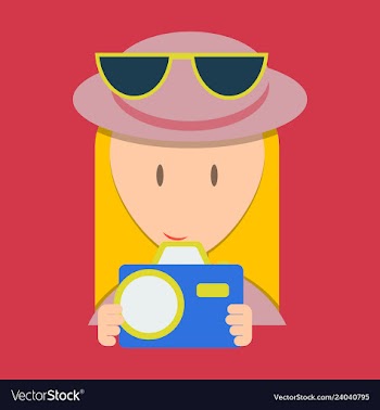 Smiling happy woman taking snap photo with camera vector image