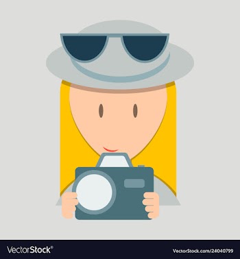Smiling happy woman taking snap photo with camera vector image