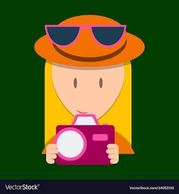 Smiling happy woman taking snap photo with camera vector image