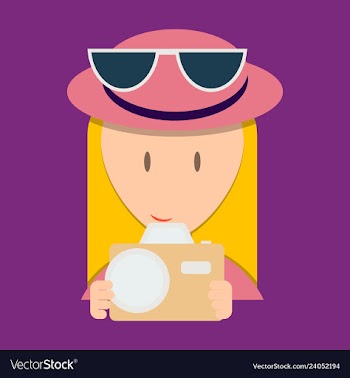 Smiling happy woman taking snap photo with camera vector image