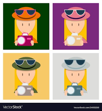 Smiling happy woman taking snap photo with camera vector image