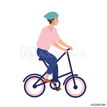 Smiling man in helmet riding portable bike