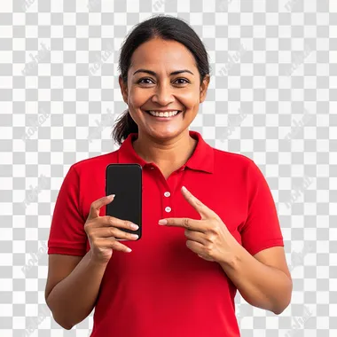 Smiling Mauritian Woman Showcases Mobile Phone Features