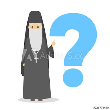 Smiling priest standing in front of question mark