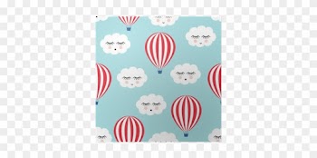 Smiling Sleeping Clouds And Hot Air Balloons Seamless - Drawing