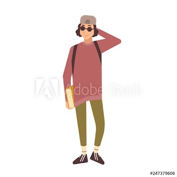 Smiling stylish teenage boy wearing cap and sunglasses and holding textbooks