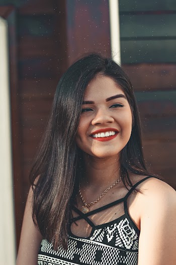 Smiling Woman AnI Black And White Top