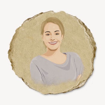 Smiling woman, paper craft badge | Free PSD - rawpixel