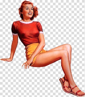 Smiling woman wearing red shirt and orange bottoms, Pearl Frush Pin-up girl Artist Poster, others transparent background PNG clipart