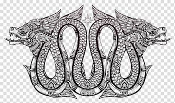 Snake Maya civilization Drawing Illustration, Black and white dragon totem transparent background PNG clipart