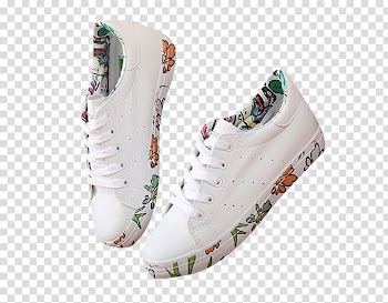 Sneakers White Shoe, Flowers decorated white shoes sports shoes transparent background PNG clipart