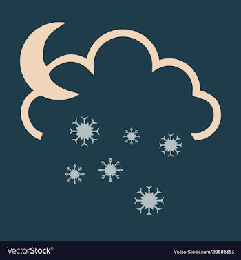 Snow cloud and month simple flat symbol icon with vector image