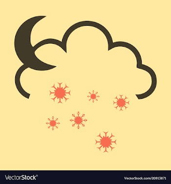 Snow cloud and month simple flat symbol icon with vector image
