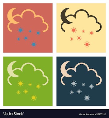 Snow cloud and month simple flat symbol icon with vector image