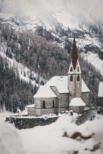 Snow Covered Gray Concrete Building Beside Trees