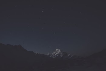 snow covered mountain during nighttime