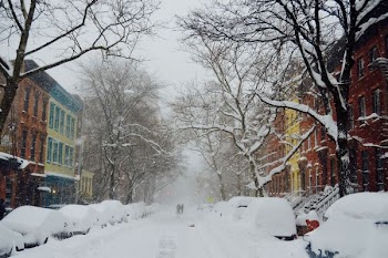 snow-covered road during daytime
