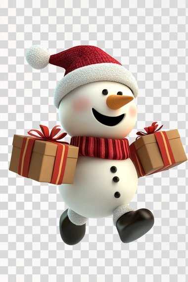 snow man running to delivery christmas gifts, cute, 3d, cart