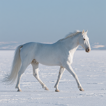 Snow White Mare in a Salt Field