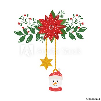 snowman and star hanging with flower christmas decorative design