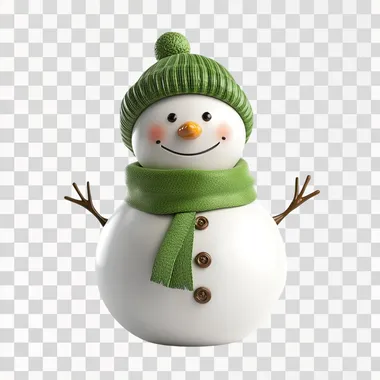 Snowman in a Green Scarf: Winter Charm on White Background