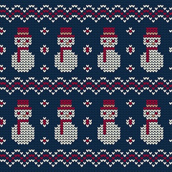 Snowman knitted pattern of christmas Free Vector