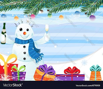 Snowman with a bottle of champagne vector image