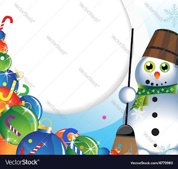 Snowman with a broom and Christmas decorations vector image