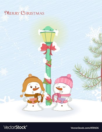 Snowmen with street light vector image