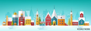 Snowy cityscape or landscape with town
